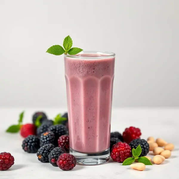 Kühler Brombeer-Macadamia-Milch-Shake