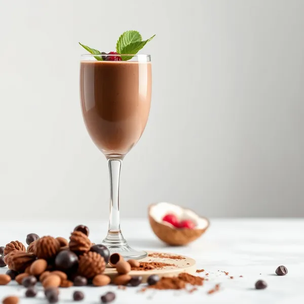 Smoothie aus Kakaopulver, Mandel und Kokosmilch