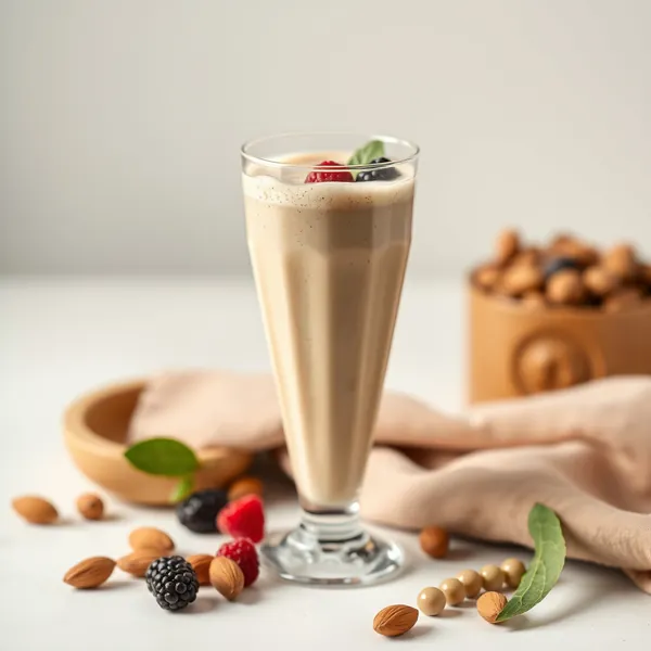 Batido de Manteiga de Amêndoa e Leite de Ervilha Rico em Fibra