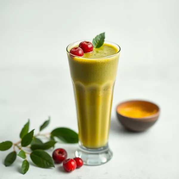 Smoothie aus Matcha und Mango, reich an Ballaststoffen