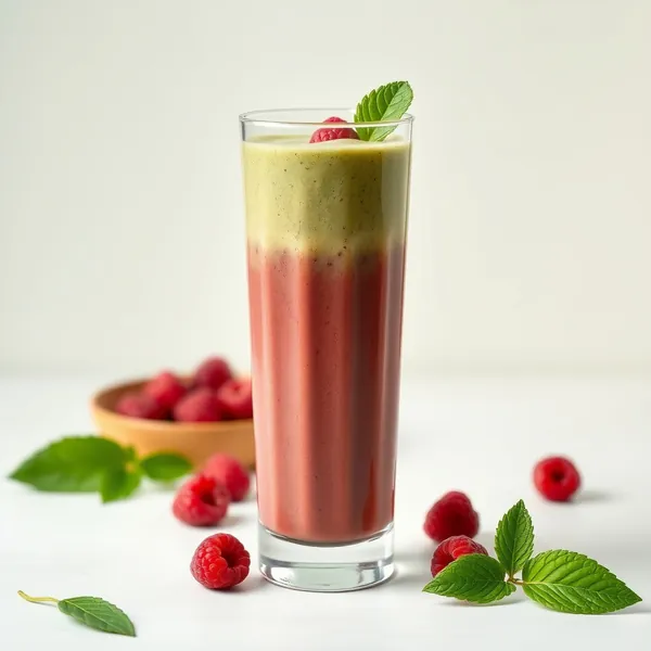 Smoothie de Chá Matcha com Framboesa Rico em Fibra