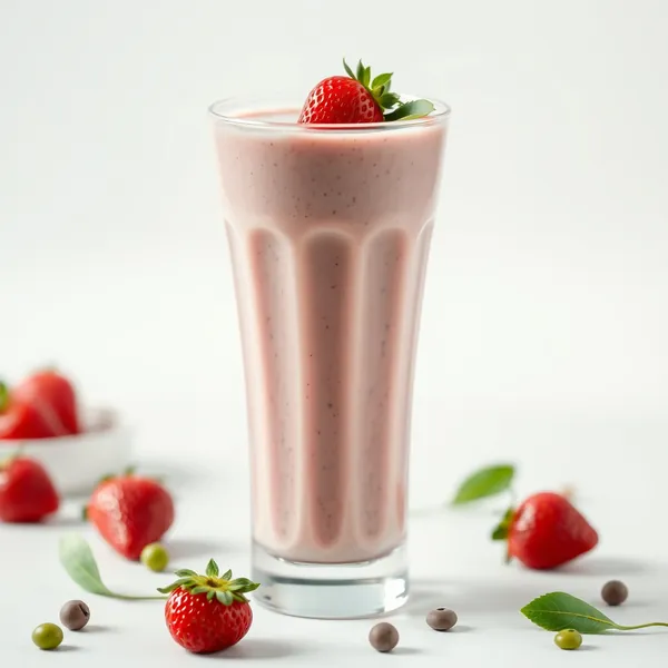 Batido de Morango e Leite de Ervilha Rico em Fibra