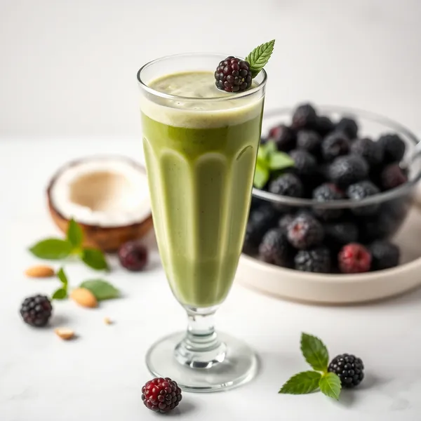Smoothie Verde Desintoxicante de Mora, Almendra y Leche de Coco