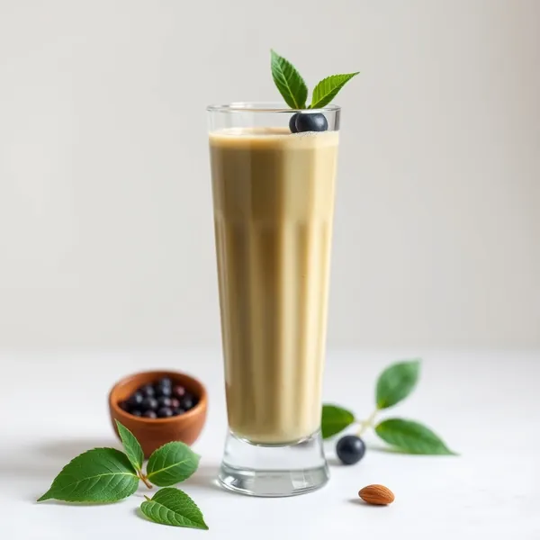 Grüner Entgiftungs-Smoothie mit Kakao, Mandel und Kokosmilch