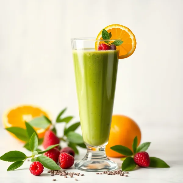Smoothie Verde Desintoxicante com Sementes de Chia e Suco de Laranja