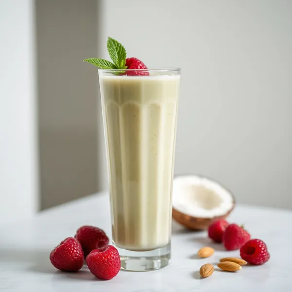 Smoothie Verde Desintoxicante de Frambuesa, Almendra y Leche de Coco