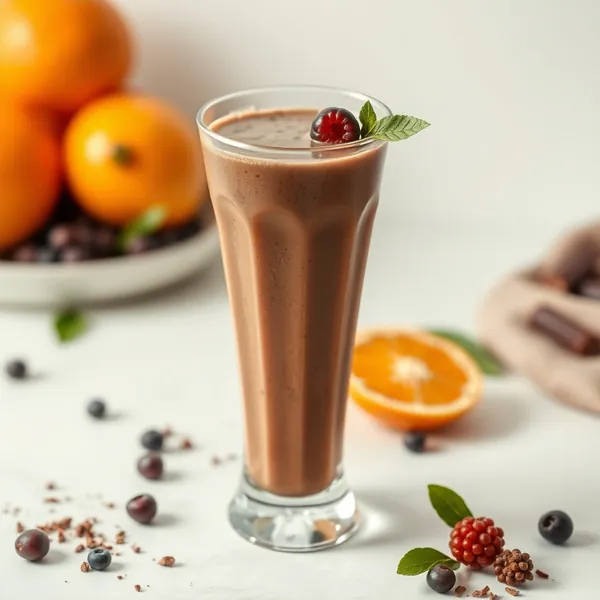 Smoothie aus Kakaopulver und Orangensaft