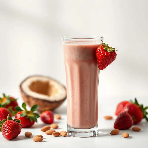 Smoothie Saúde Intestinal de Morango, Amêndoa e Leite de Coco