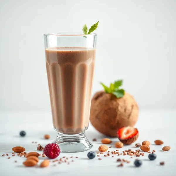 Smoothie Saudável de Cacau em Pó, Amêndoa e Leite de Coco