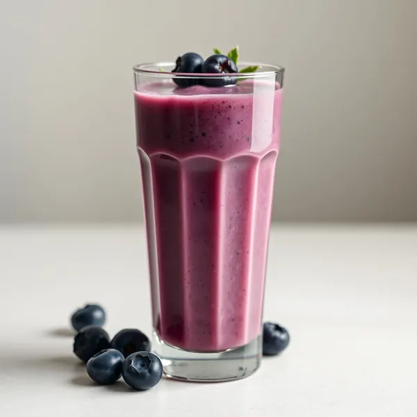 Smoothie aus Dinkelmilch mit Blaubeeren und hohem Proteinanteil