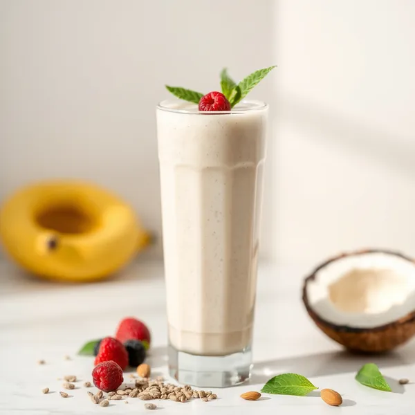 Smoothie Haut en Protéines avec Graines de Chia, Amandes et Lait de Coco