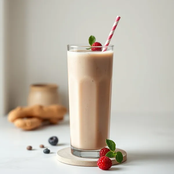 Smoothie aus Dinkelmilch mit Ingwer und hohem Proteinanteil