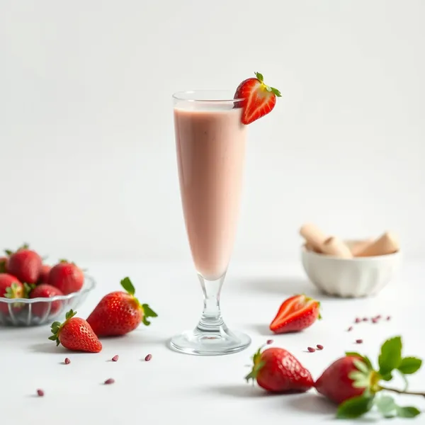 Smoothie aus Dinkelmilch mit Erdbeeren und hohem Proteinanteil