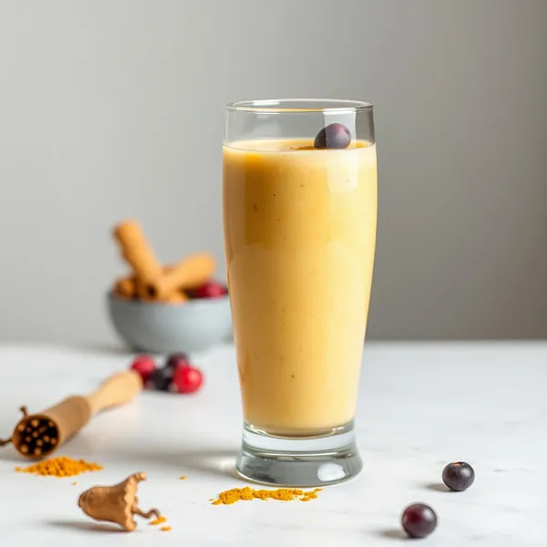 Smoothie de Leite de Espelta e Cúrcuma que Impulsiona o Sistema Imunológico