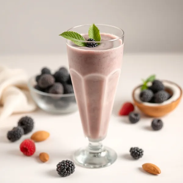 Batido Bajo en Calorías de Mora, Almendra y Leche de Coco