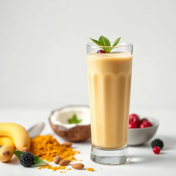Smoothie Baixo em Calorias de Cúrcuma, Amêndoa e Leite de Coco