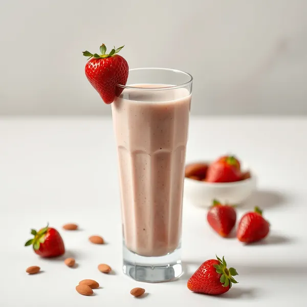 Smoothie mit Nuss, Erdbeere, Mandel und Kokosmilch
