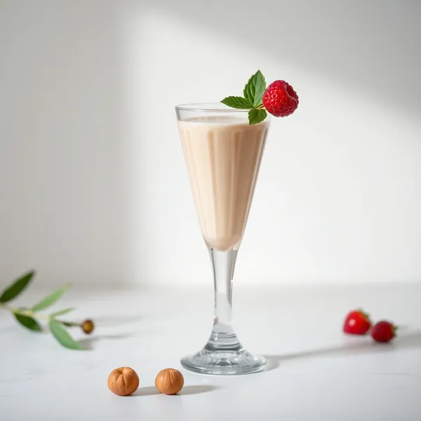 Smoothie aus Macadamia-Milch und organischem Proteinpulver