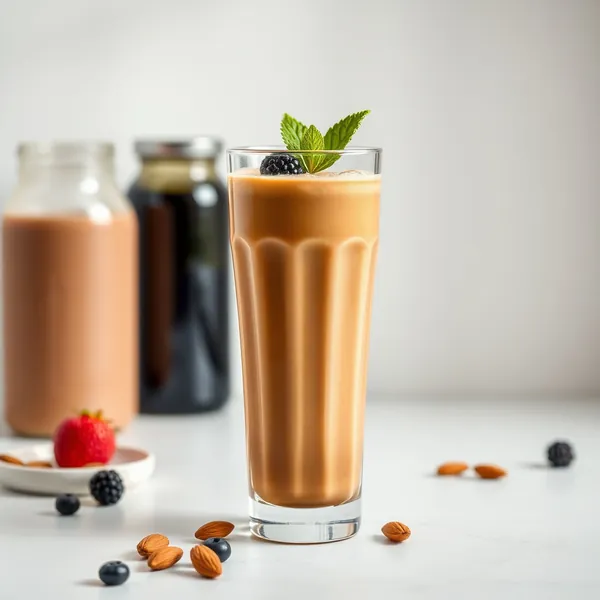 Smoothie mit Eiskaffee und Mandelbutter vor dem Training