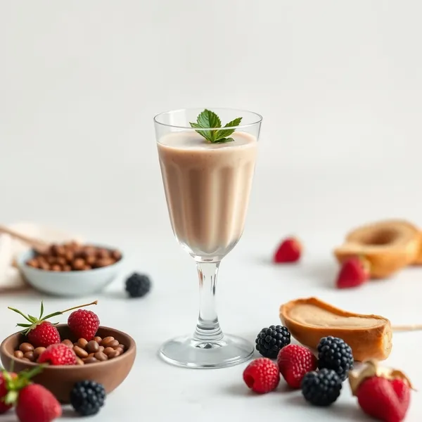 Proteinshake mit Haselnussmilch vor dem Training