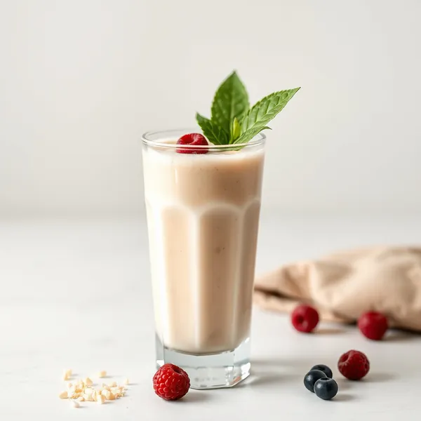 Smoothie aus Macadamia-Milch und Protein vor dem Training