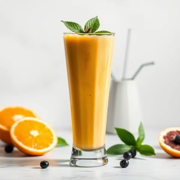 Proteinshake mit Orangensaft vor dem Training