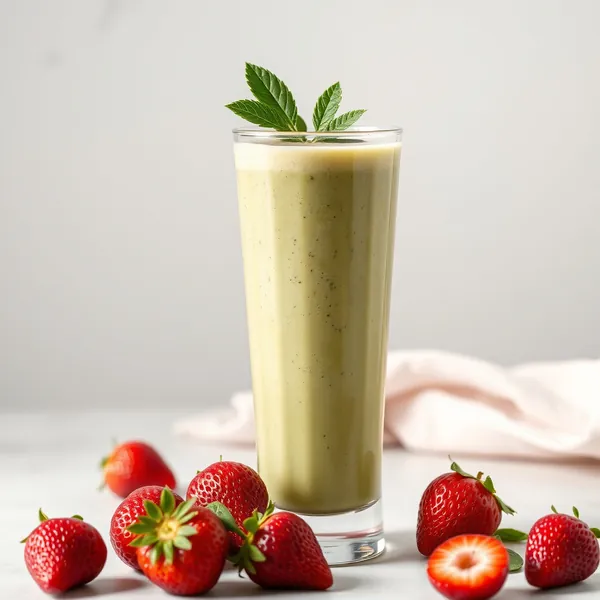 Smoothie de Morango e Matcha Pré-Treino